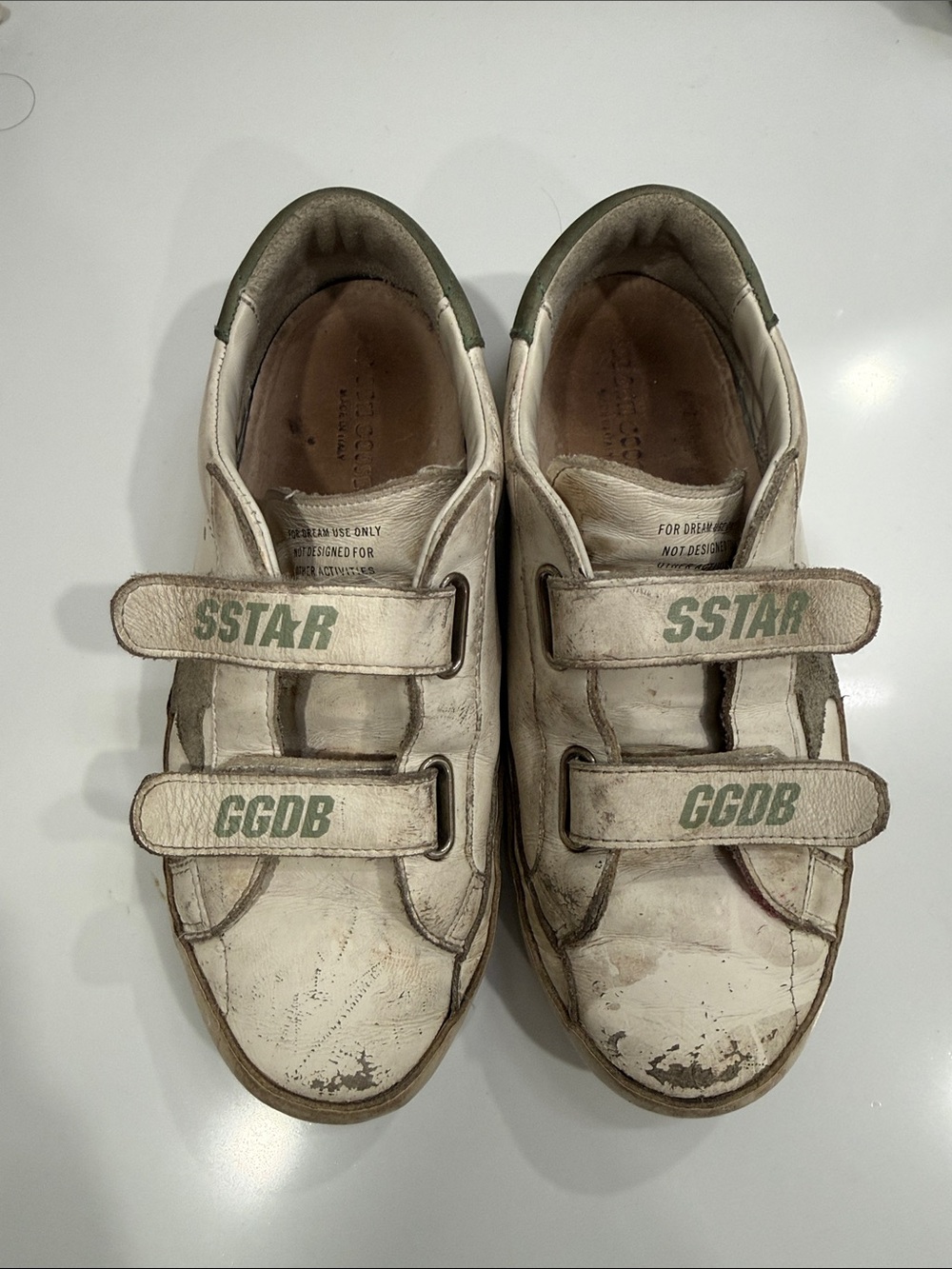 Golden Goose Kids White & Green Velcro Sneakers